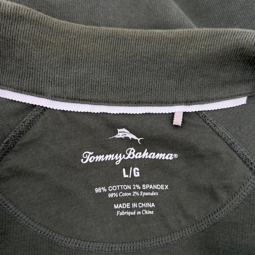 Tommy Bahama Mens Large Olive Green Full Zip Mock Neck Cotton Blend Sweater